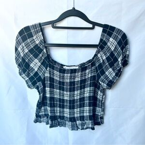 Pink Rose Black and White Plaid Blouse